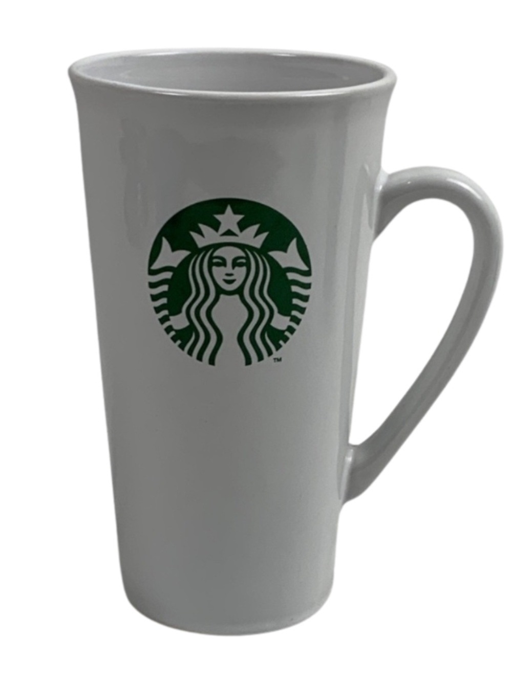 2013 Starbucks Tall White Mug with Green Logo Preppy Classic 12 oz No Lid